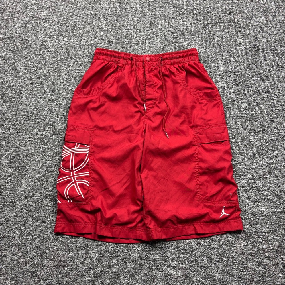 Y2K Jordan Brand Baggy Cargo Board Shorts Red White Mens Size Medium M